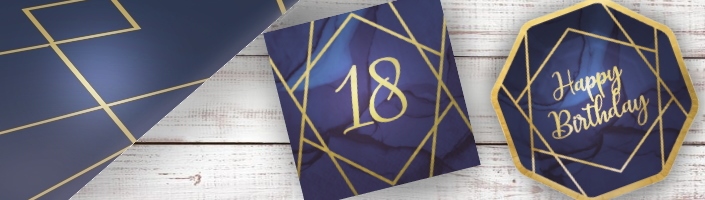 Navy Blue & Gold Geode 18th Birthday Party Supplies | Balloon | Decoration | Packs